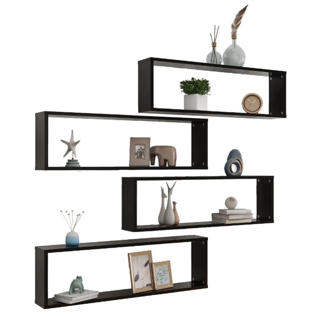 vidaXL Wandplanken Kubus 4x Zwart Hout - 35% Korting!