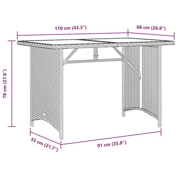 VidaXL Tuintafel Grijs Rattan/Glas 110cm - Zo Goed Als Nieuw!