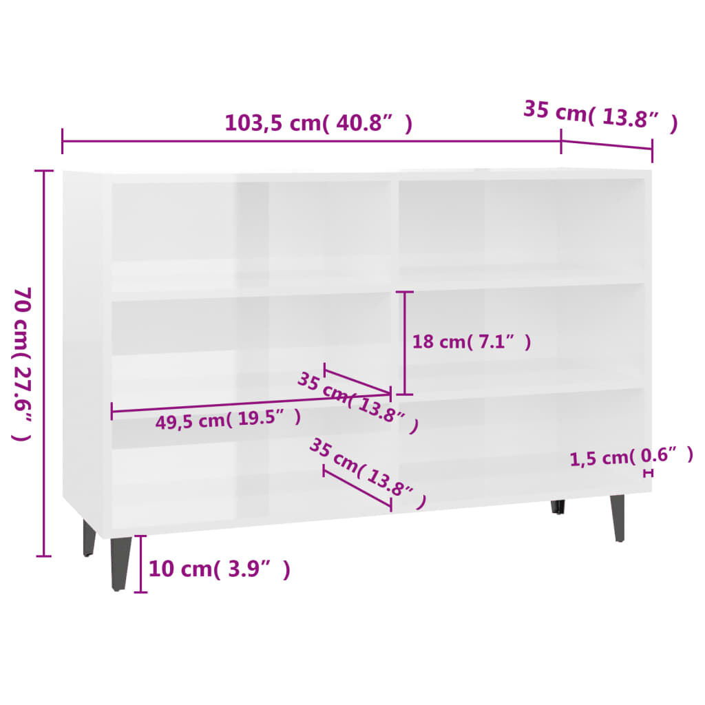 vidaXL Dressoir Hoogglans Wit 103,5cm - Retourdeal!