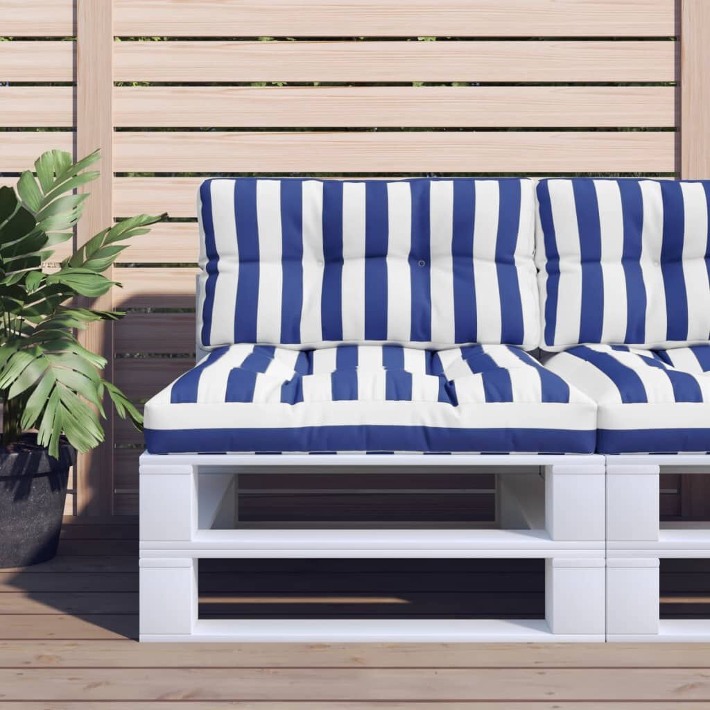 vidaXL Palletkussens Wit & Blauw Gestreept - Retourdeal!