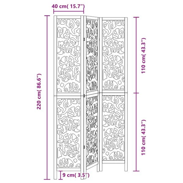 Retourdeal: Kamerscherm 3 Panel Zwart Paulowniahout - Zo Goed Als Nieuw!