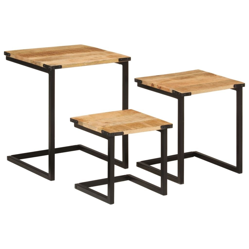VidaXL Salontafelset 3-delig Massief Mangohout & IJzer