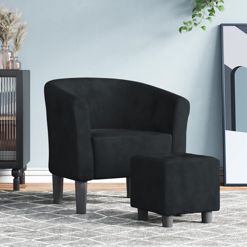 Kuipstoel met Voetenbank Zwart Fluweel - 60% Korting!