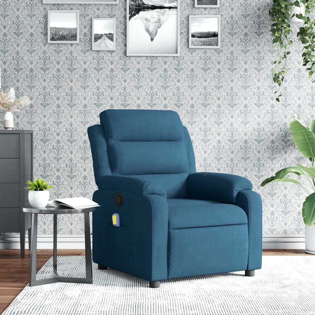 VidaXL Massagestoel Blauw Fluweel -40%! Verstelbaar & Relax!
