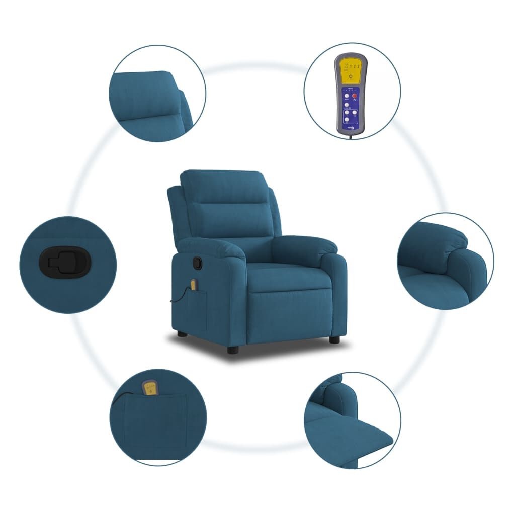 VidaXL Massagestoel Blauw Fluweel -40%! Verstelbaar & Relax!