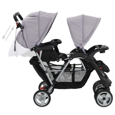 Dubbele Kinderwagen Grijs/Zwart - 35% Korting!