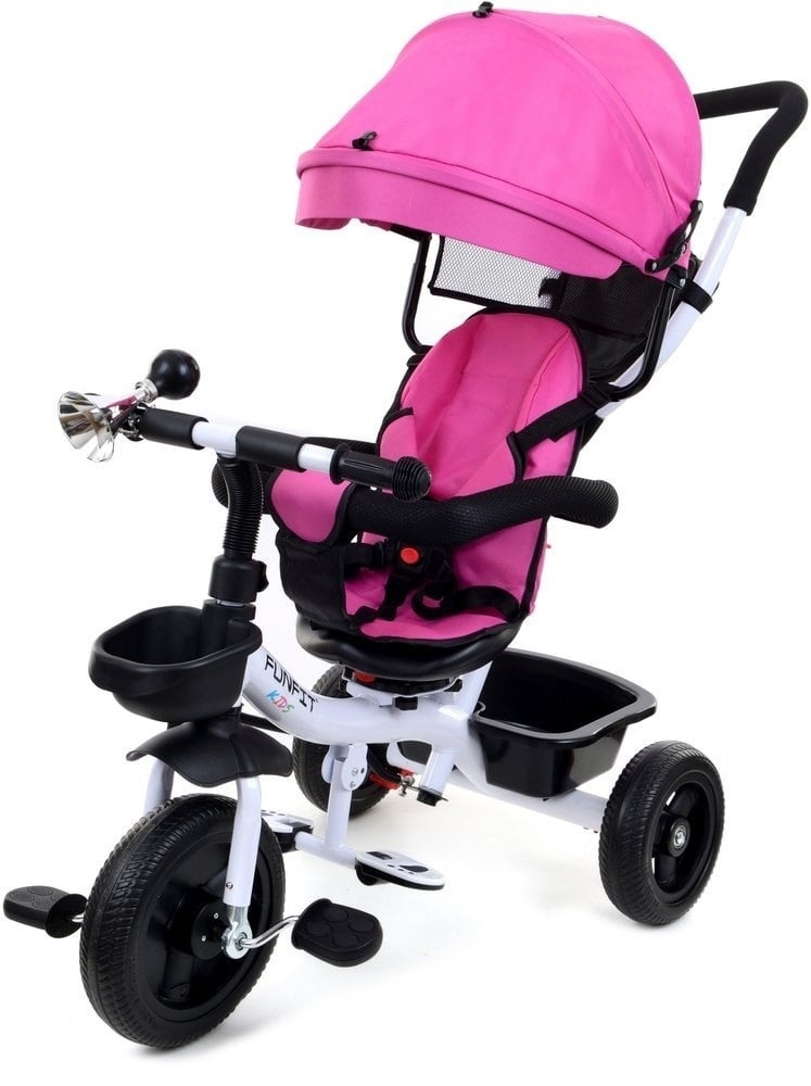 Driewieler met Duwstang & Zonnekap Roze - 40% Korting!