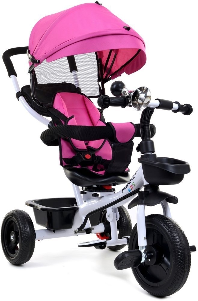 Driewieler met Duwstang & Zonnekap Roze - 40% Korting!