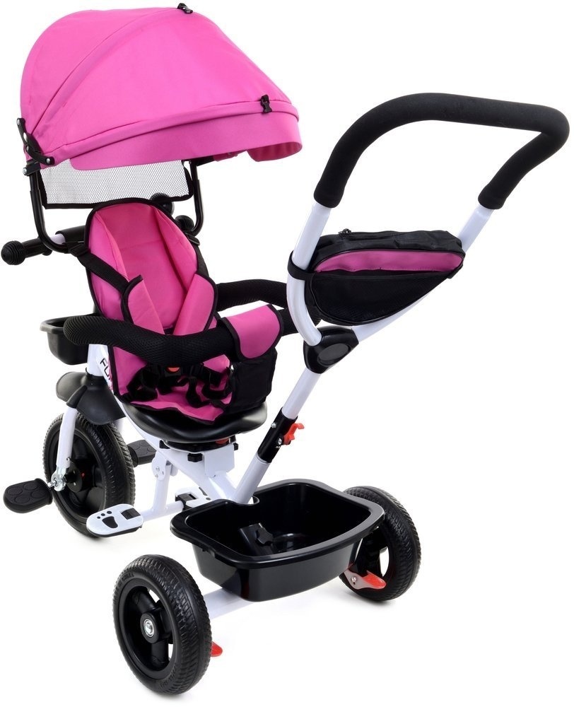 Driewieler met Duwstang & Zonnekap Roze - 40% Korting!