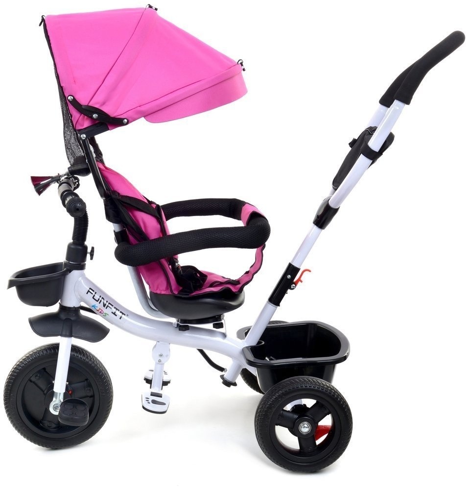 Driewieler met Duwstang & Zonnekap Roze - 40% Korting!