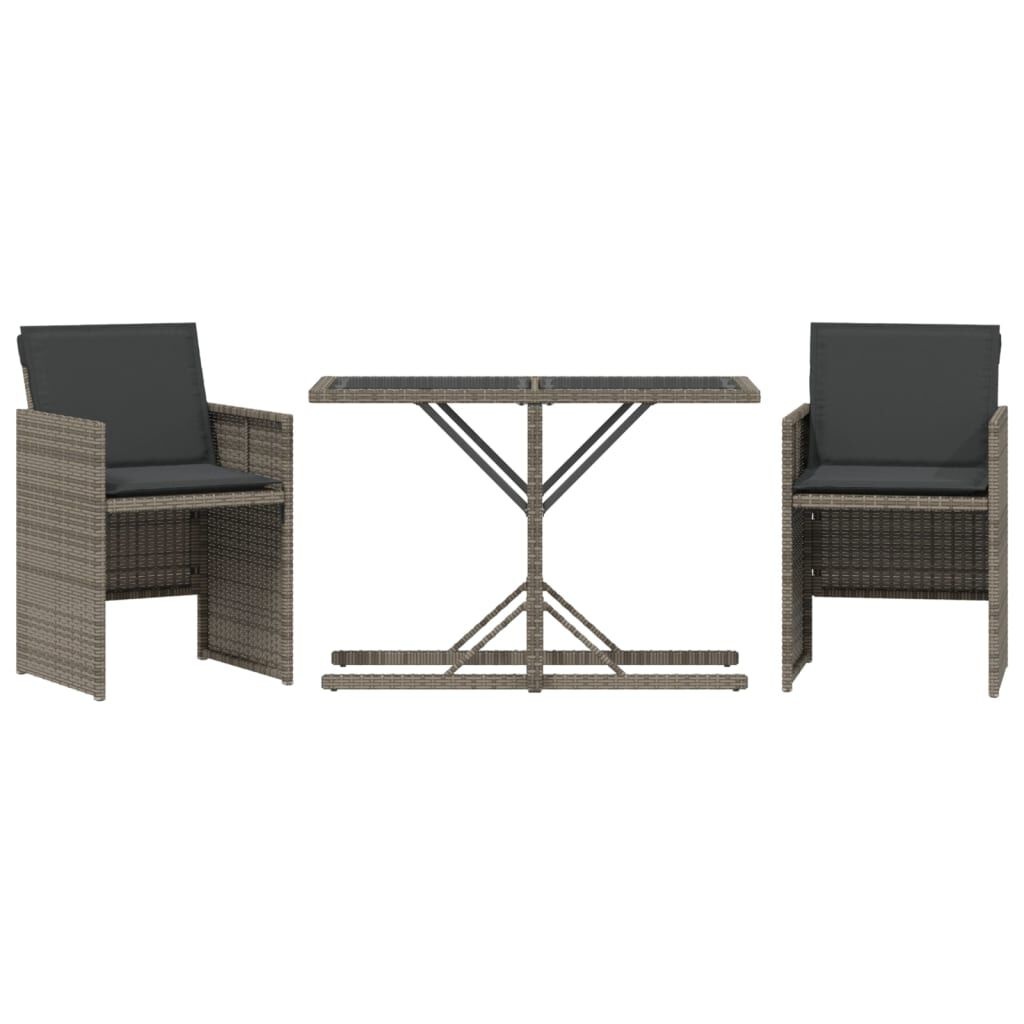 Bistroset 3-delig Grijs Rattan + Kussens -40%