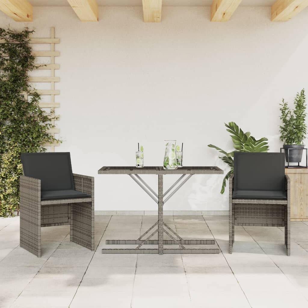 Bistroset 3-delig Grijs Rattan + Kussens -40%
