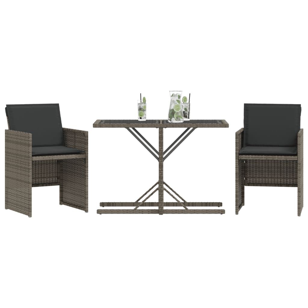 Bistroset 3-delig Grijs Rattan + Kussens -40%