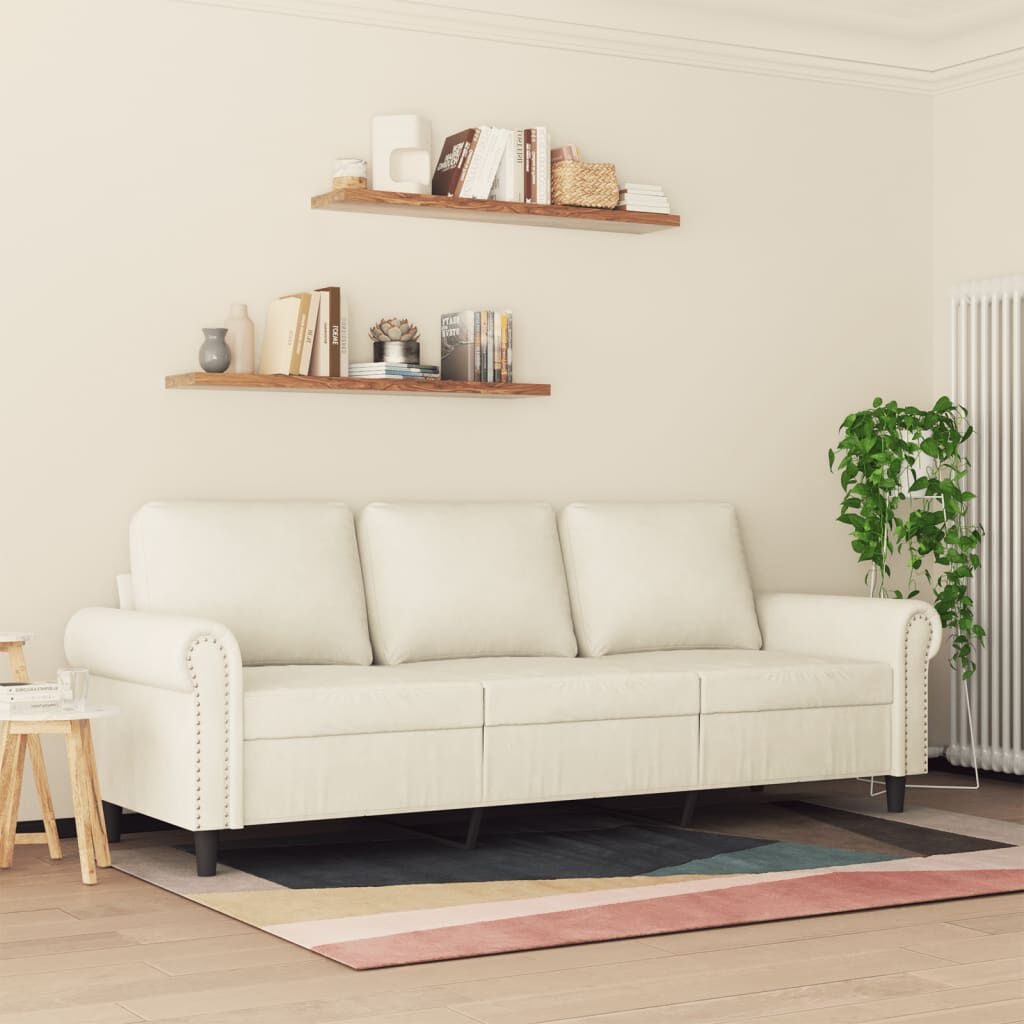 Crème Driezitsbank v. Fluwel - 180cm - 40% Korting!