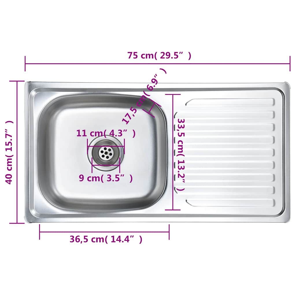 vidaXL RVS Gootsteen 75x40cm - ZONDER SIFON - 35% Korting!