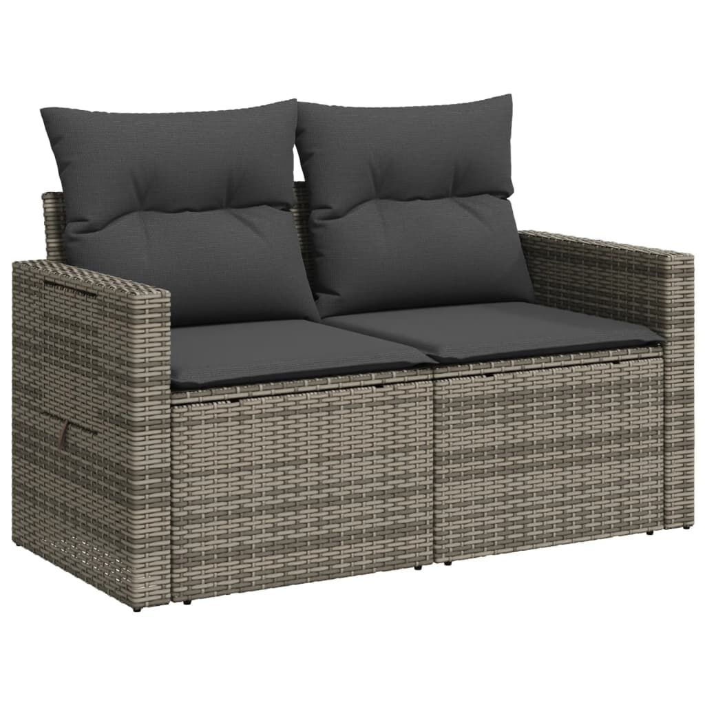 Tuinbank 2-zits grijs rattan met kussens -40%