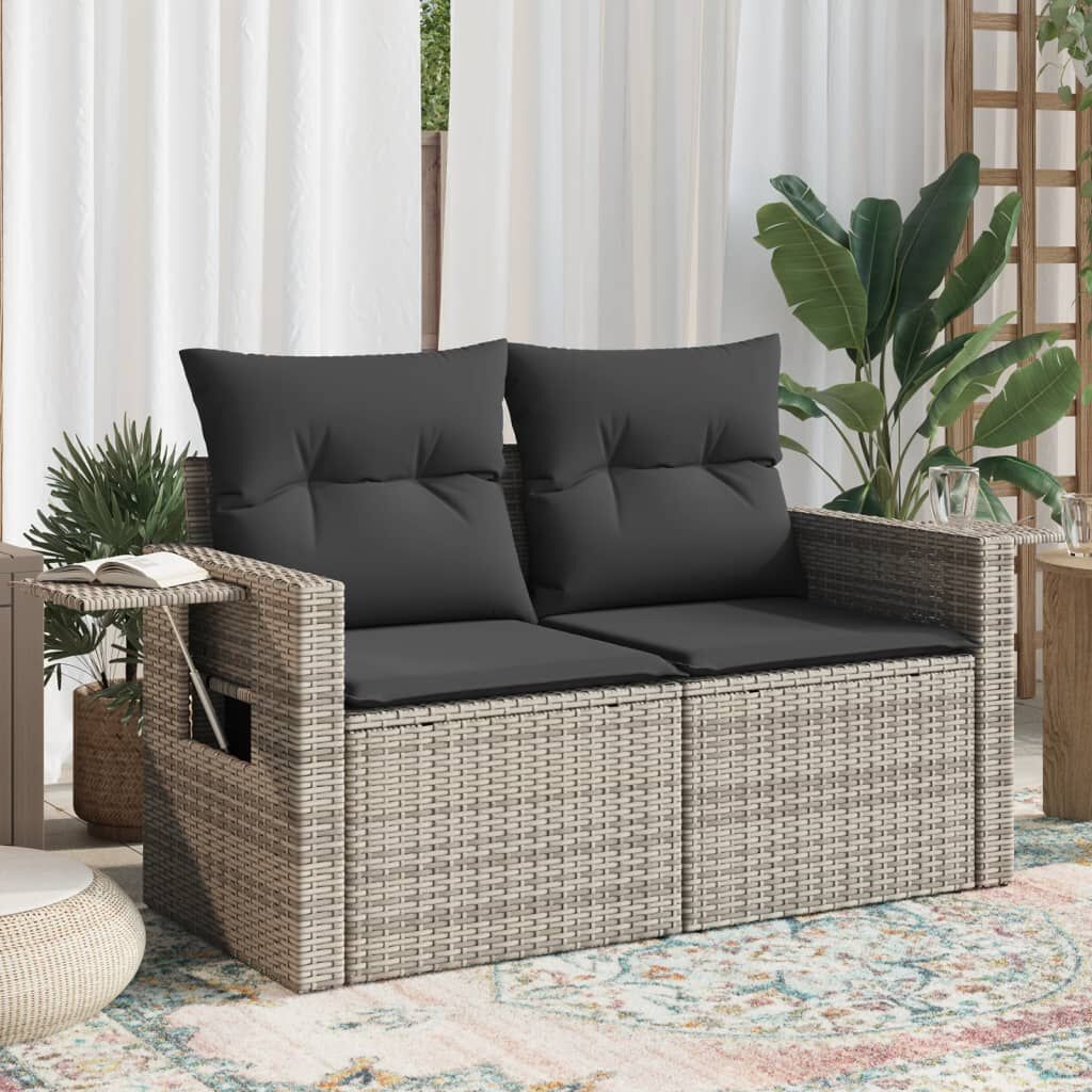 Tuinbank 2-zits grijs rattan met kussens -40%