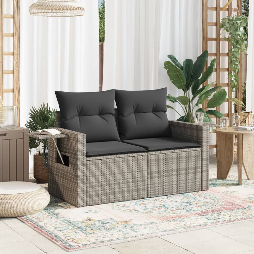 Tuinbank 2-zits grijs rattan met kussens -40%
