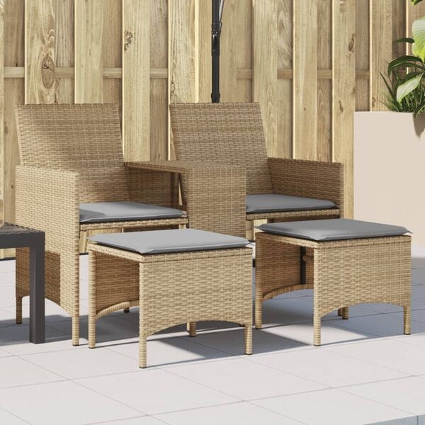 Tuinbank 2-zits met Tafel & Voetenbanken Beige -35%