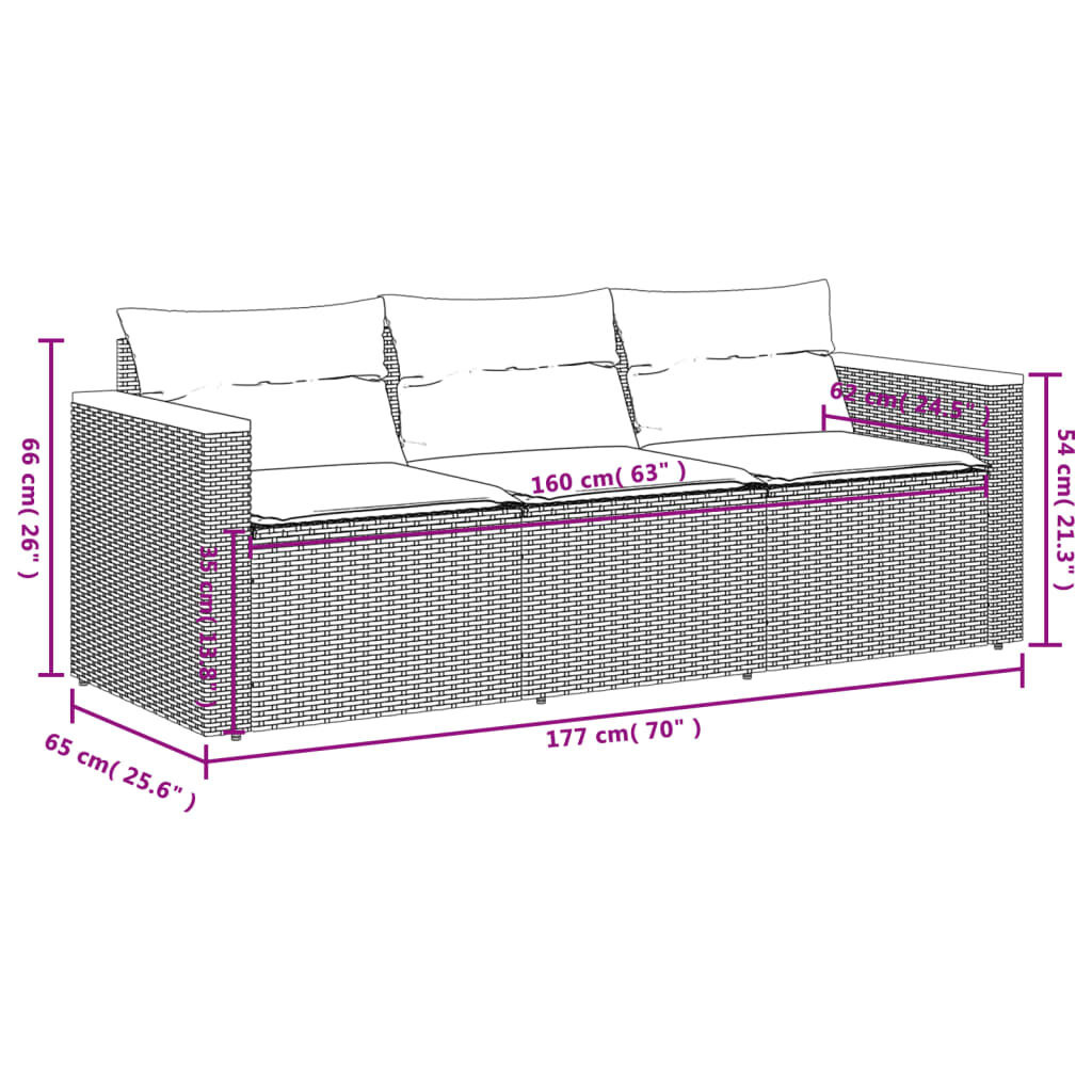 Tuinbank 3-zits Rattan Beige m. Kussens -40%