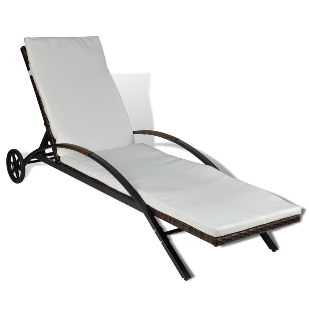 VidaXL Ligbed Bruin Rattan met Kussen & Wielen - 40% Korting!