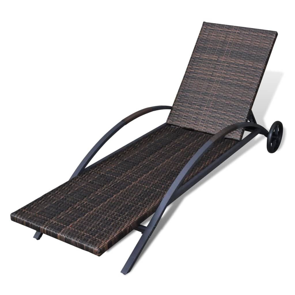 VidaXL Ligbed Bruin Rattan met Kussen & Wielen - 40% Korting!