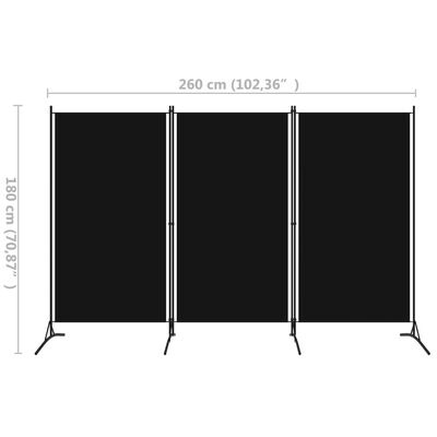 vidaXL Kamerscherm 3 Panelen Zwart 260x180cm - 40% Korting!