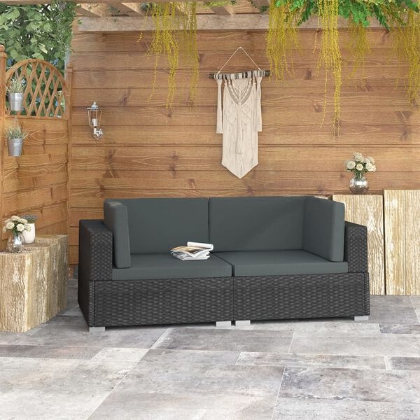 vidaXL Hoekbank Rattan Zwart (2-delig) - 35% Korting!