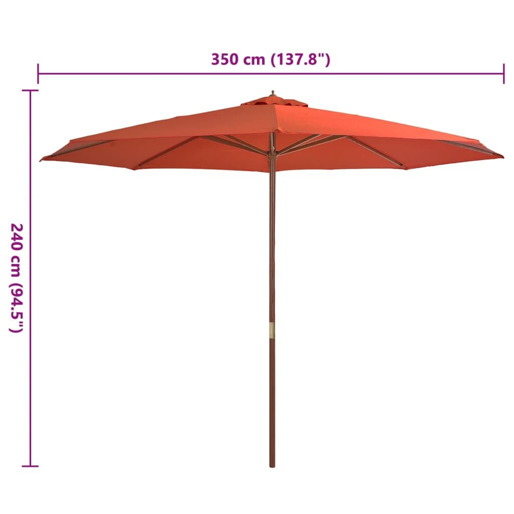 vidaXL Parasol Terracotta 350cm - Houten Paal - 40% Korting!