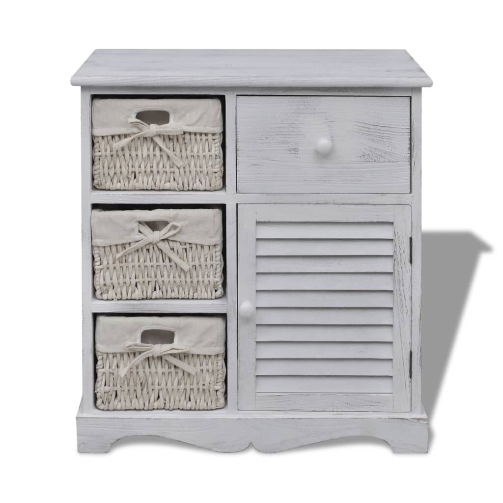 vidaXL Kast met 3 Manden Wit Hout - 40% Korting!