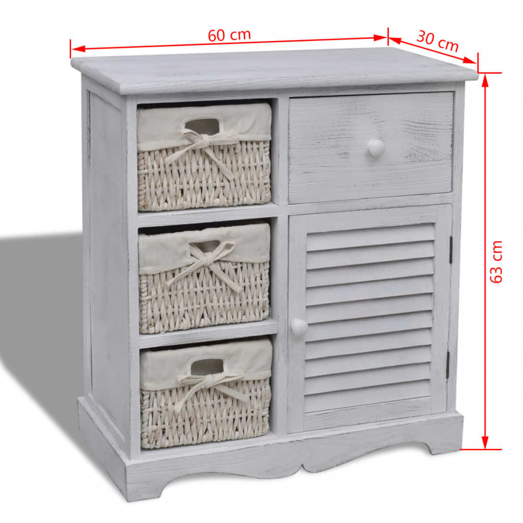 vidaXL Kast met 3 Manden Wit Hout - 40% Korting!