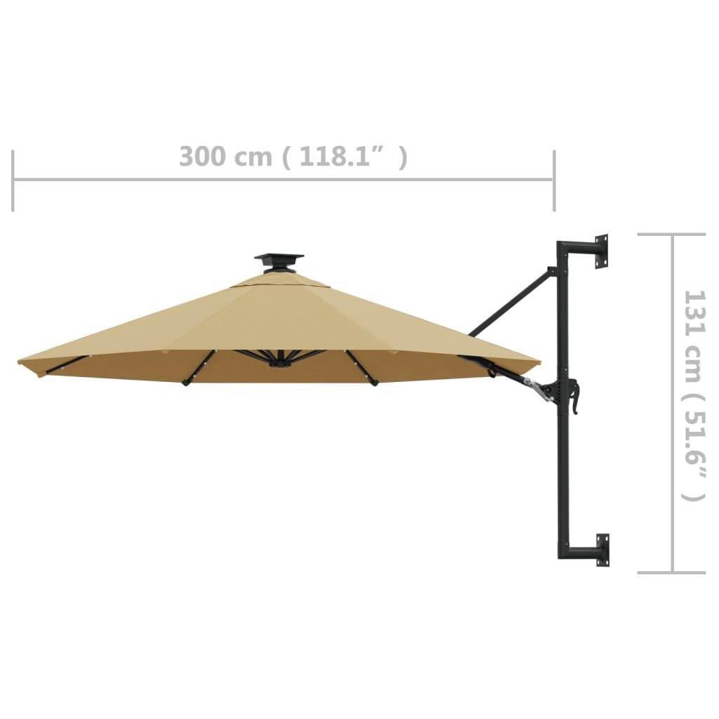 Wandparasol met LED - 300cm Taupe - 40% Korting!