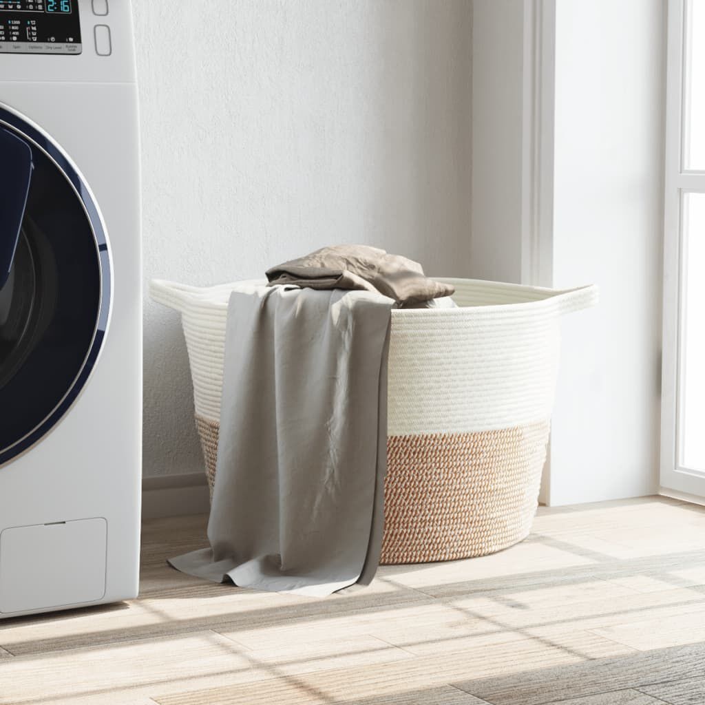 Wasmand Bruin/Wit Katoen Ø60cm - 40% Korting! (Retour)