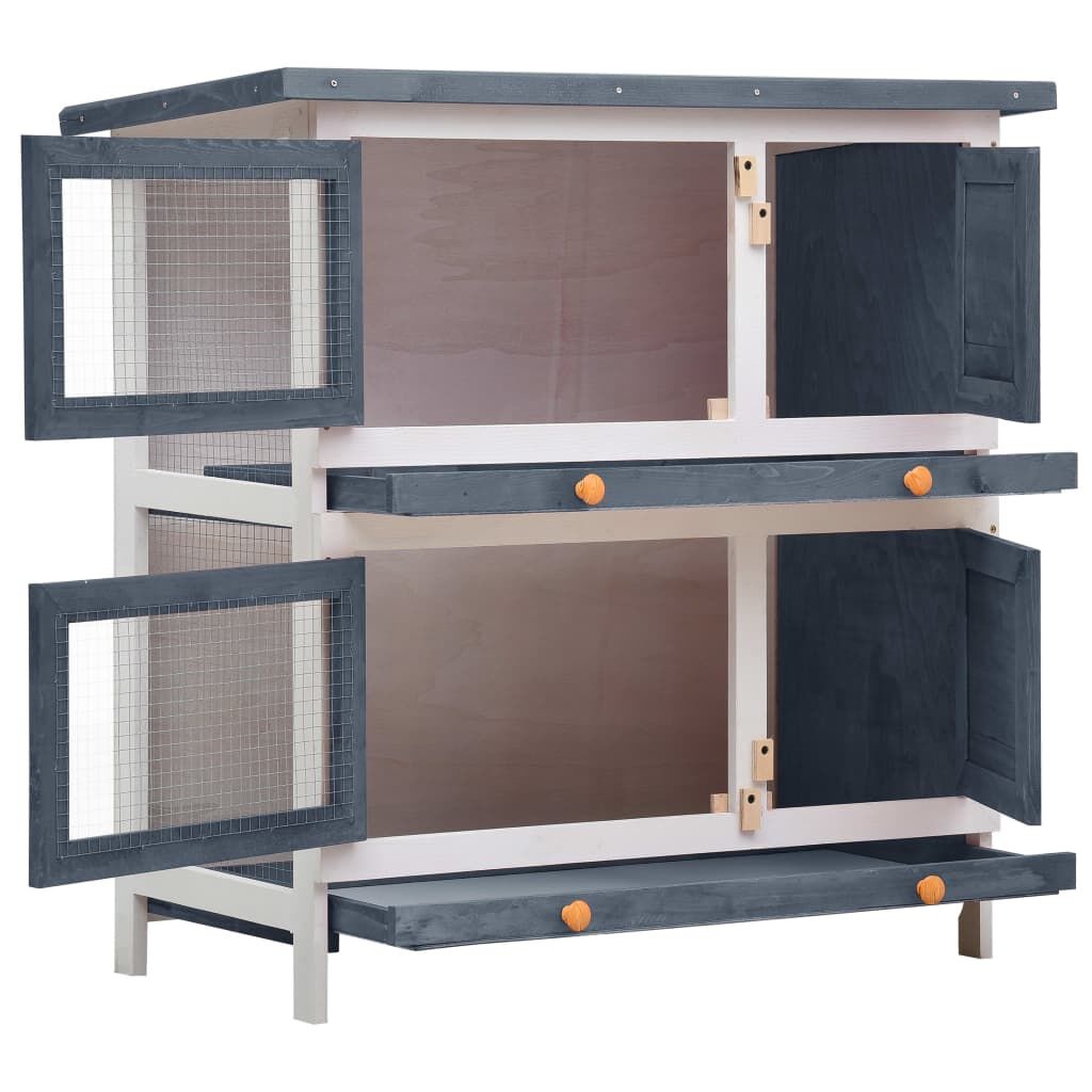 Konijnenhok Grijs Hout - Buiten, 4 Deuren - 40% Korting!