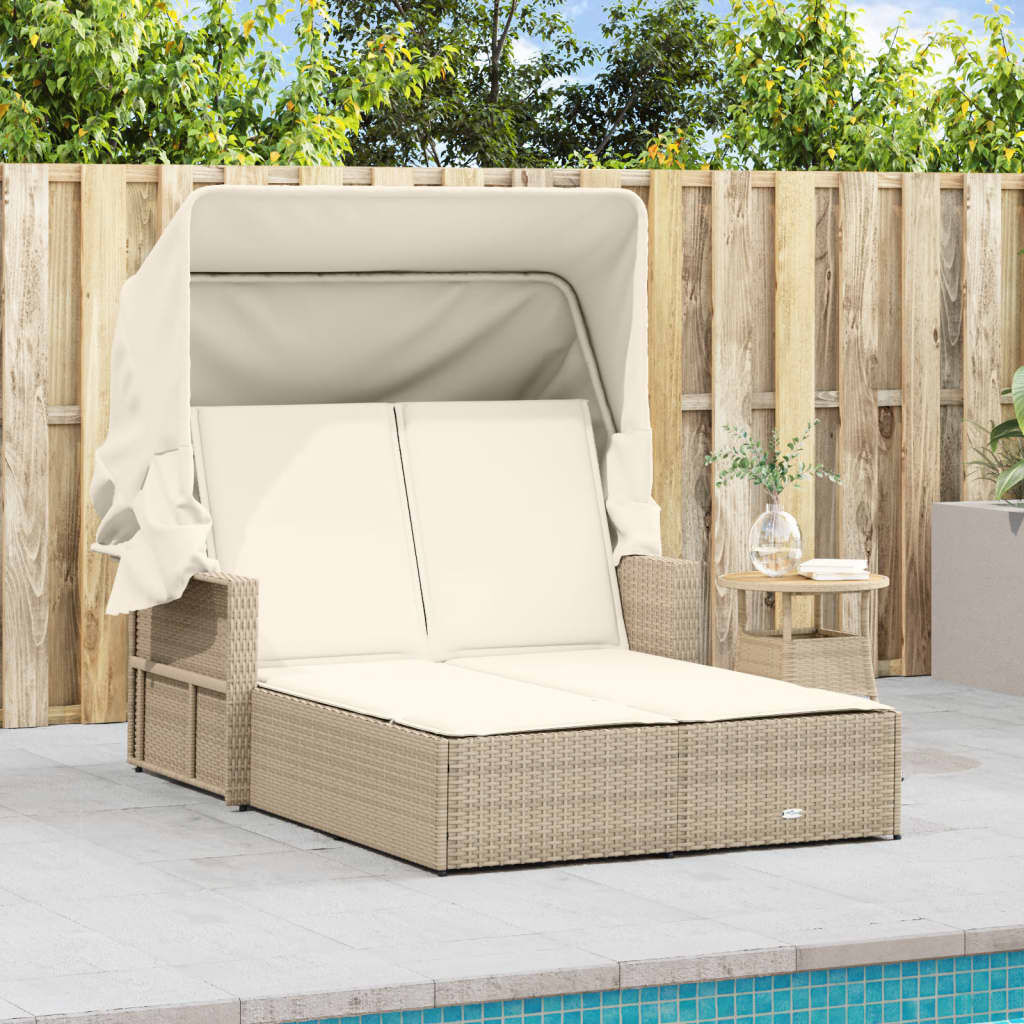 VidaXL Ligbed 2-persoons Beige + Luifel & Kussens - 40% Korting!