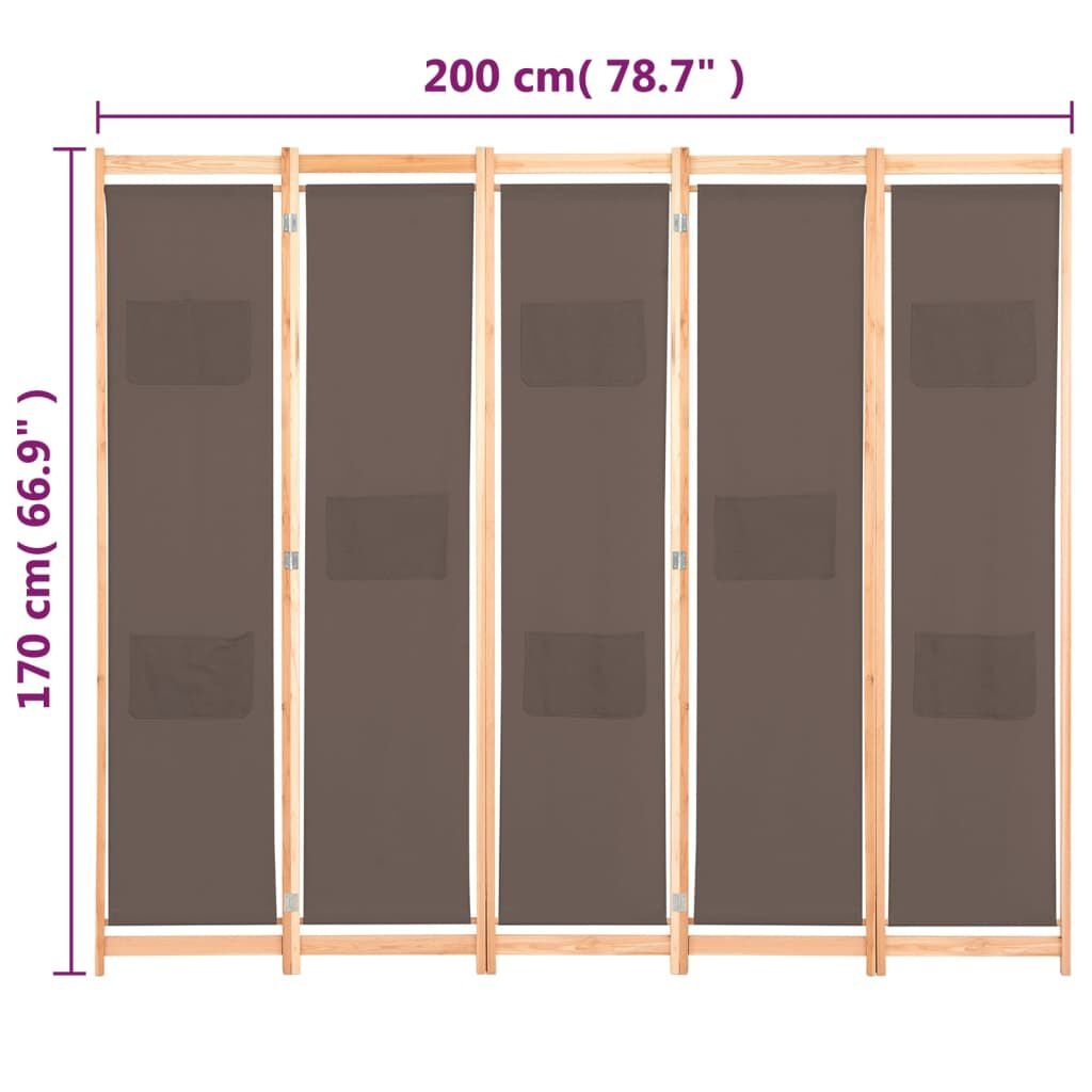 Kamerscherm 5 Panelen Bruin 200x170 - 40% Korting!