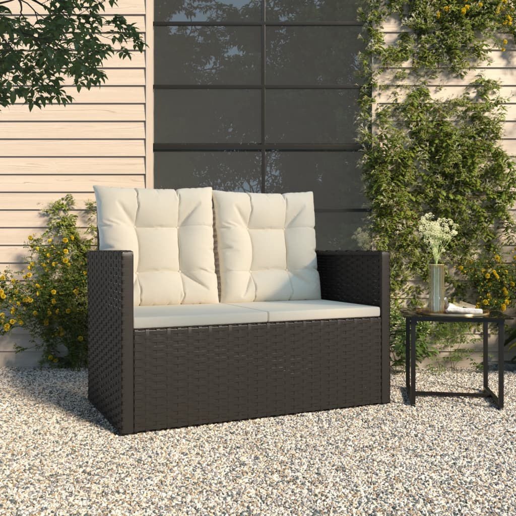 VidaXL Tuinbank Rattan Zwart met Kussens - 35% Korting!