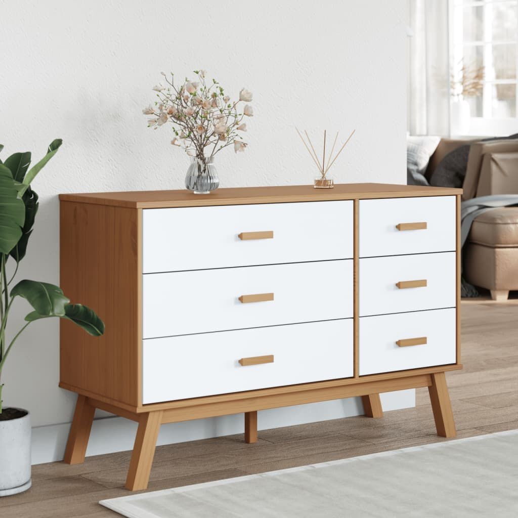 vidaXL Ladekast OLDEN Grenenhout Wit/Bruin - 40% Korting!