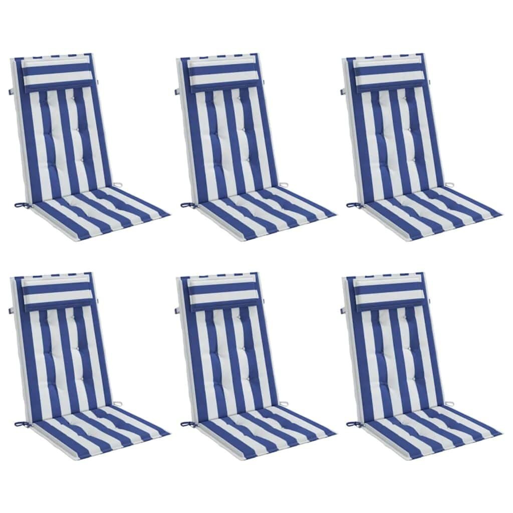 vidaXL Stoelkussens (6x) Hoge Rug Blauw/Wit -50%!