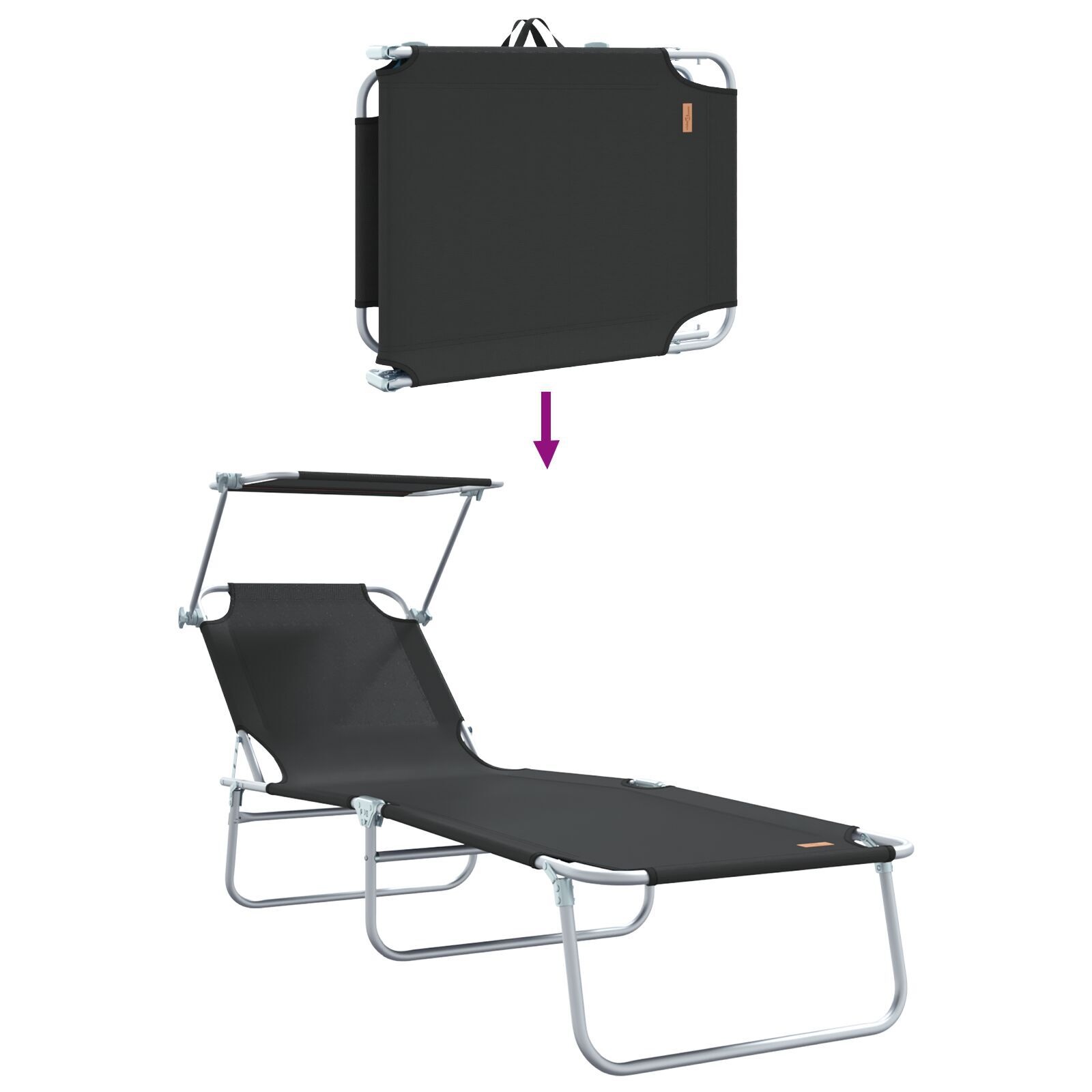 Inklapbaar Ligbed met Luifel - Zwart - 35% Korting!