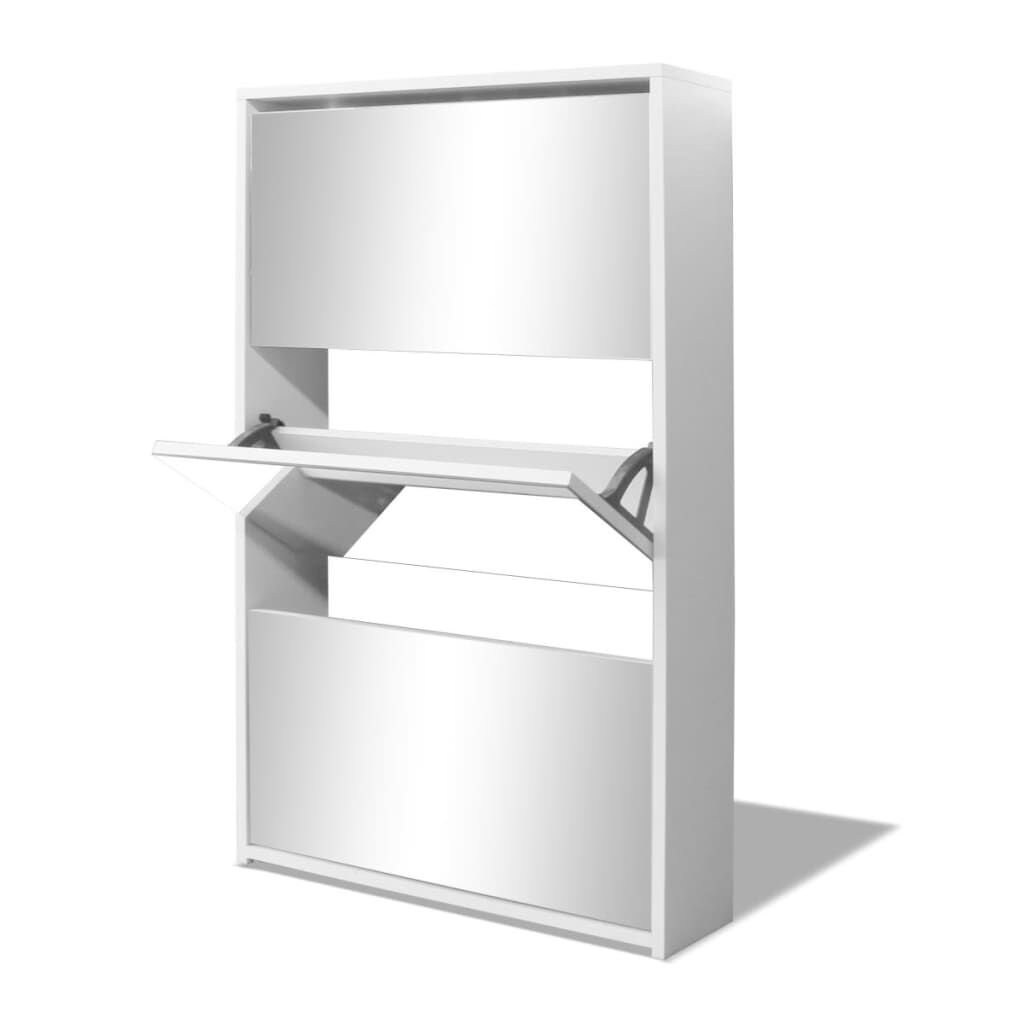 vidaXL Schoenenkast Spiegel Wit - 63cm - 35% Korting!