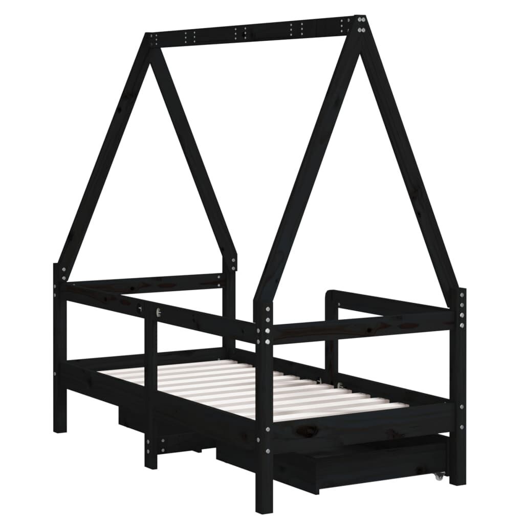 vidaXL Kinderbedframe 70x140 Zwart Grenenhout -35%