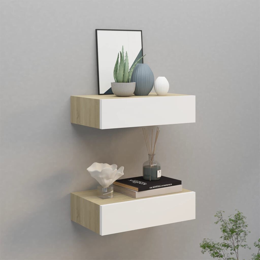 Wandschappen met Lade - Eiken/Wit - 40cm - 35% Korting!