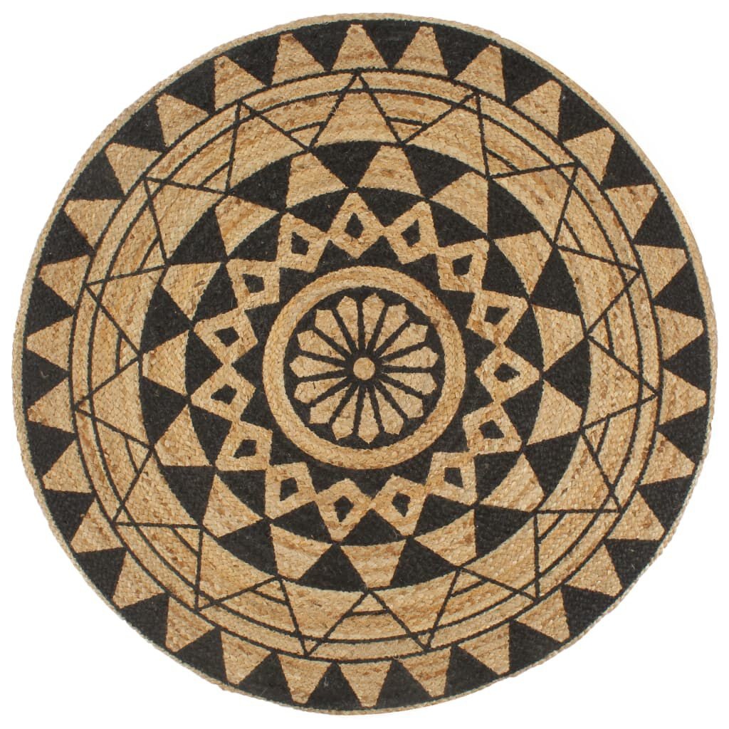 Handgemaakt Jute Vloerkleed 150cm - Zwart Print - 40% Korting!