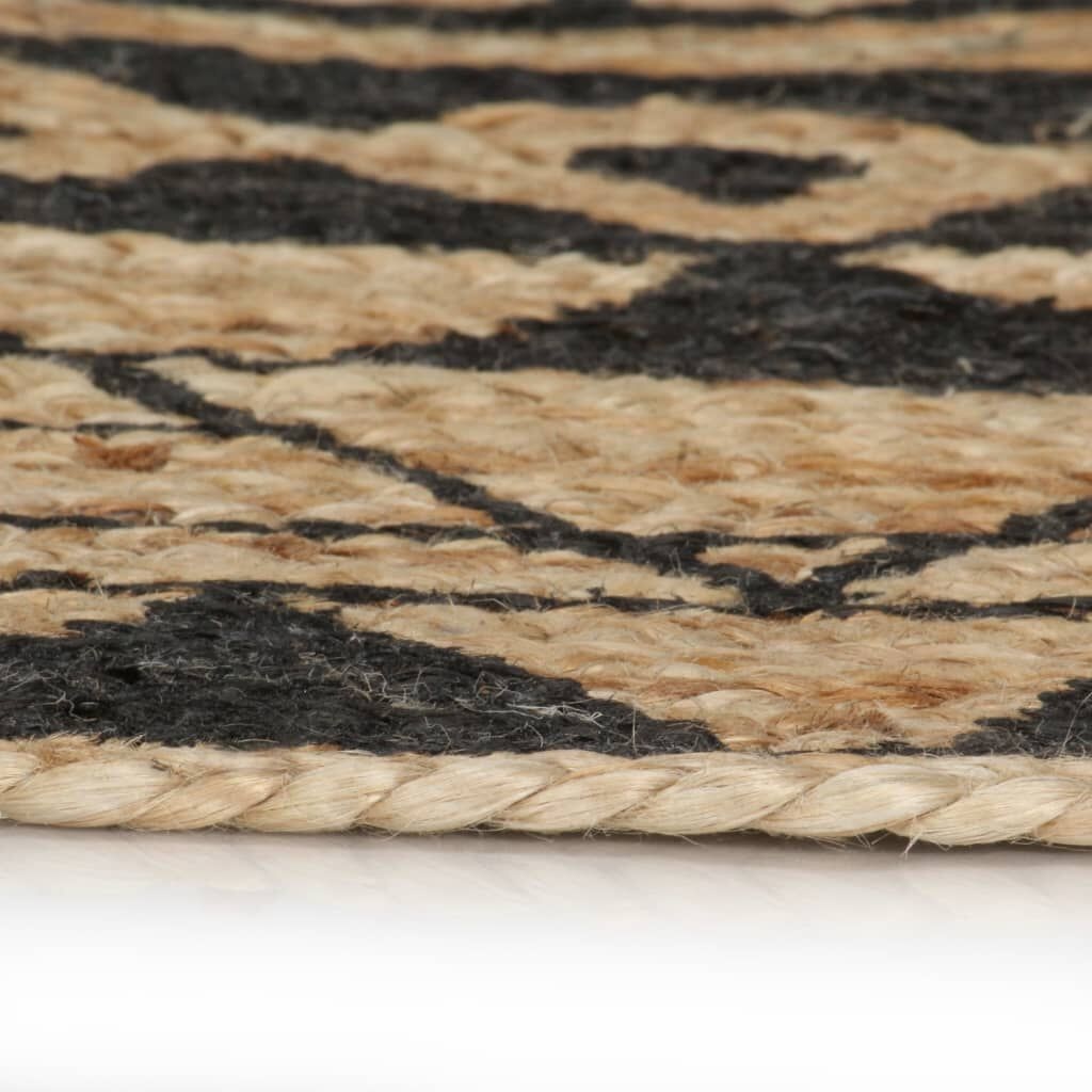 Handgemaakt Jute Vloerkleed 150cm - Zwart Print - 40% Korting!