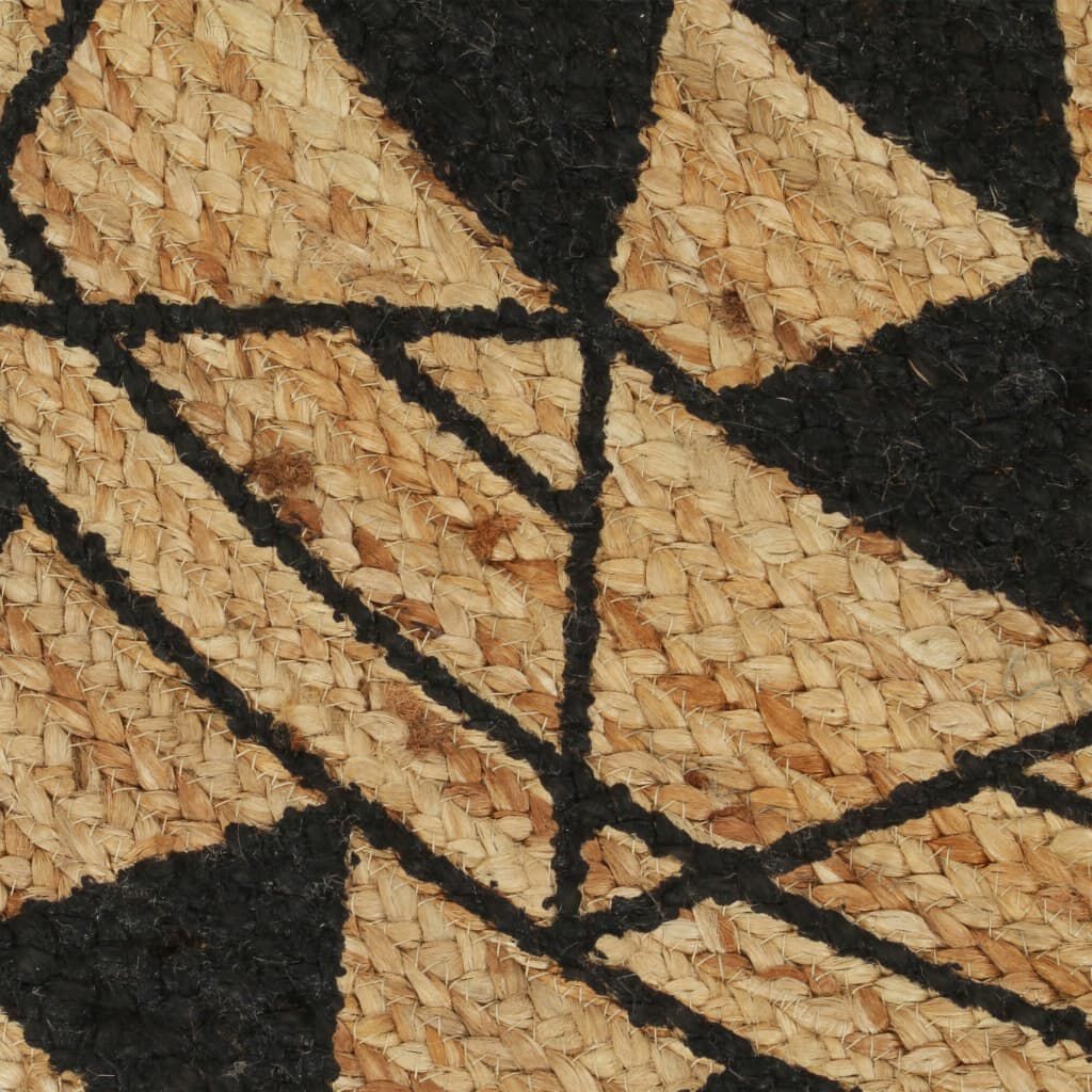 Handgemaakt Jute Vloerkleed 150cm - Zwart Print - 40% Korting!