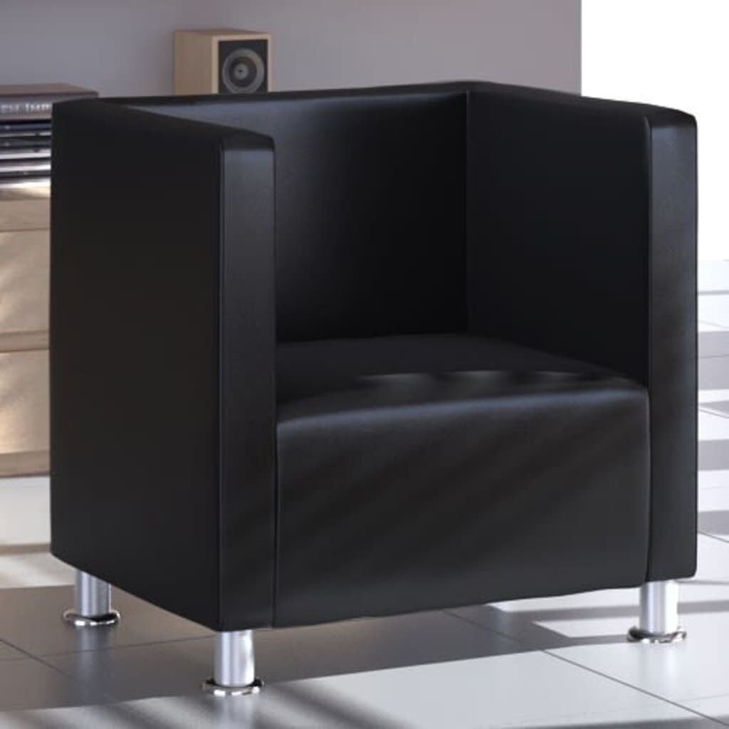 VidaXL Kubus Fauteuil Zwart Kunstleer - 55% Korting!