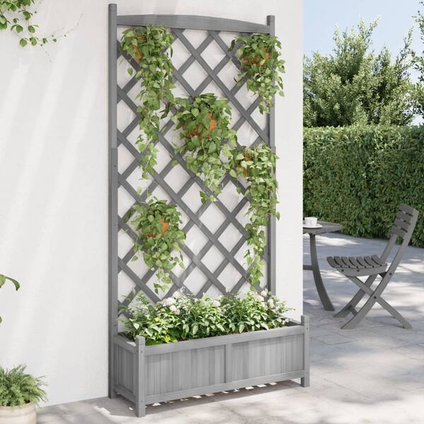 vidaXL Plantenbak met Latwerk Vurenhout Grijs -60%