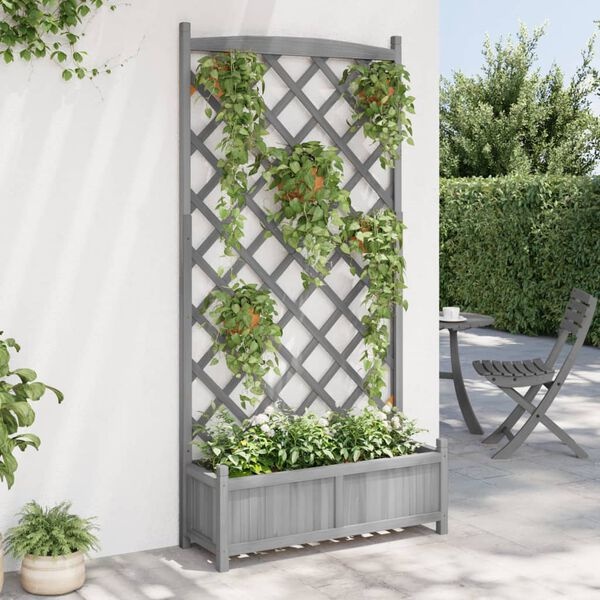 vidaXL Plantenbak met Latwerk Vurenhout Grijs -60%