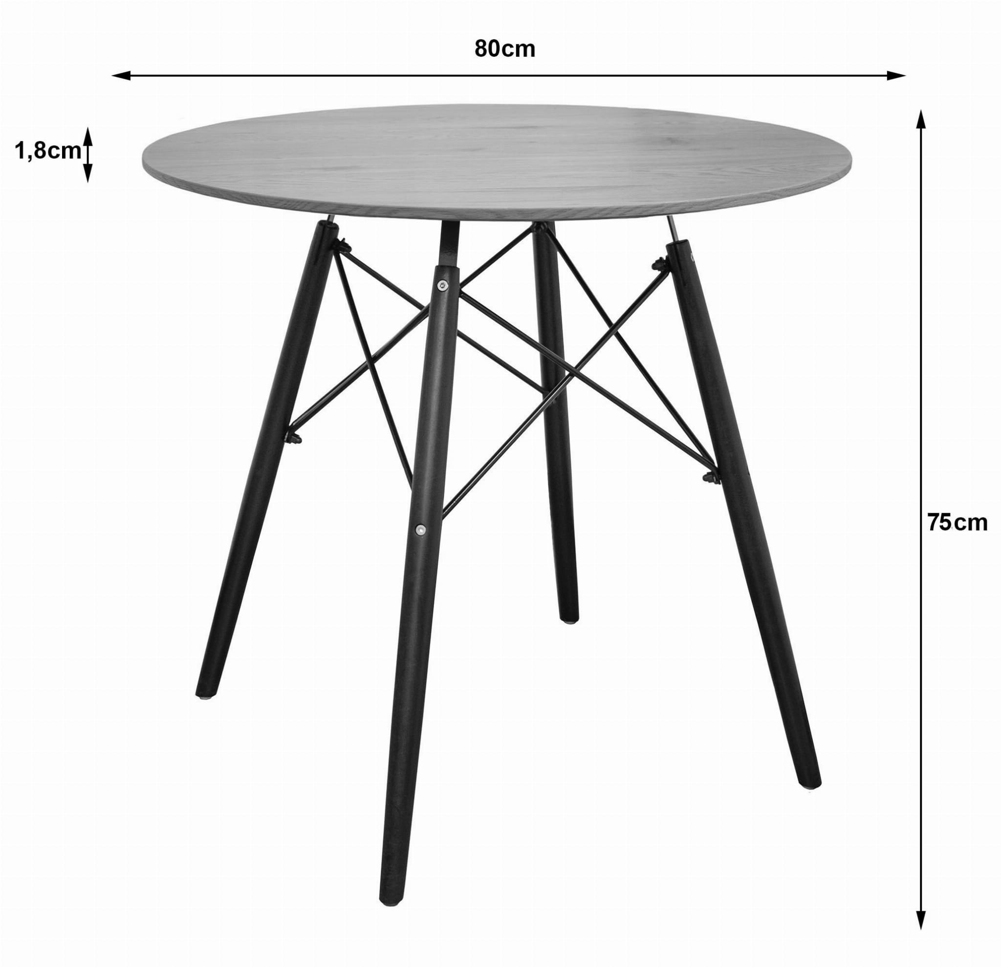 TODI - Ronde tafel - ø 80cm - zwart onderstel - essen tafelblad